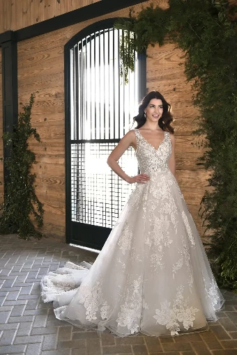 Essense of Australia - OTR Style #D3358 #8 (IV-AL) Ivory Lace Tulle and Regency Organza over Almond Gown / Long / (CQ) Clear Beading and Glitte thumbnail