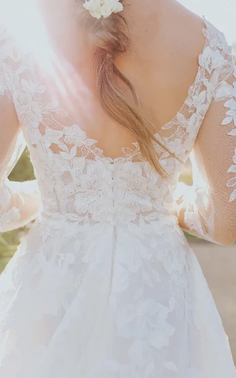 Essense of Australia - OTR Style #D3358 #9 (IV-AL) Ivory Lace Tulle and Regency Organza over Almond Gown / Long / (CQ) Clear Beading and Glitte thumbnail
