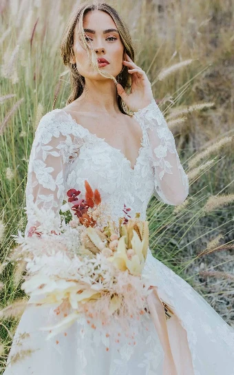 Essense of Australia - OTR Style #D3358 #7 (IV-AL) Ivory Lace Tulle and Regency Organza over Almond Gown / Long / (CQ) Clear Beading and Glitte thumbnail