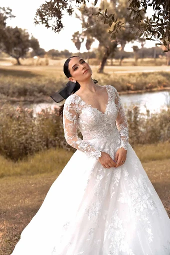Essense of Australia - OTR Style #D3358 #4 (IV-AL) Ivory Lace Tulle and Regency Organza over Almond Gown / Long / (CQ) Clear Beading and Glitte thumbnail