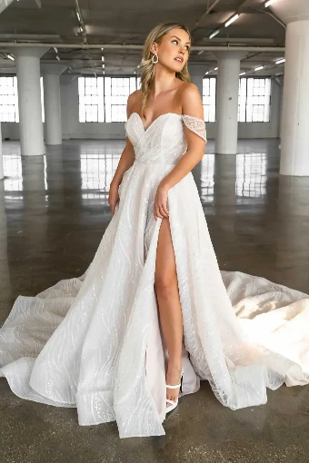 Essense of Australia - OTR Style #D3648 #12 Ivory Patterned Tulle and Organza over Ivory Gown thumbnail