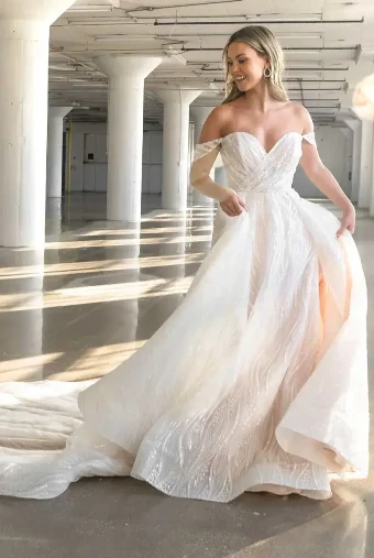 Essense of Australia - OTR Style #D3648 #21 Ivory Patterned Tulle and Organza over Ivory Gown thumbnail